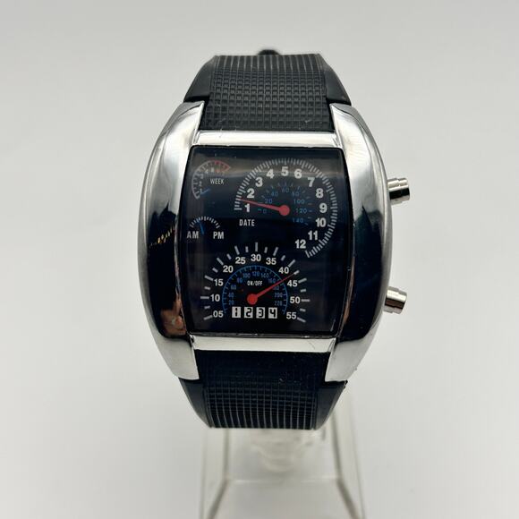 AMPM24 Other - Men's Blue Binary LED Dot Matrix Date Black Rubber 43mm Fashion Sport Watch
